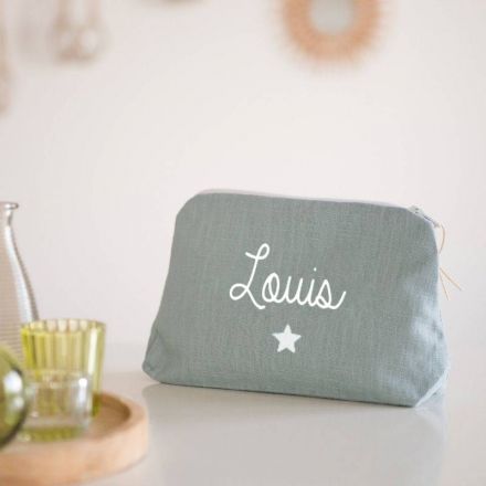 trousse de toilette en lin menthe