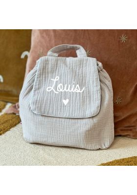 Sac à dos enfant et bébé gris bleuté personnalisé