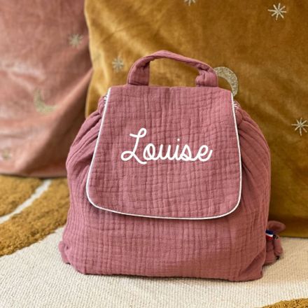 Sac à dos enfant et bébé en double gaze de coton rose