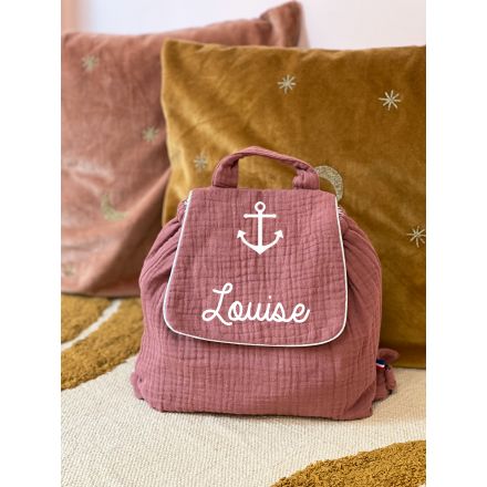 Sac à dos enfant et bébé double gaze de coton rose